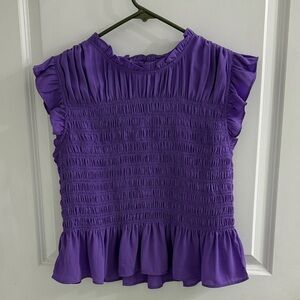 Ann Taylor Purple Smocked Ruffle Blouse